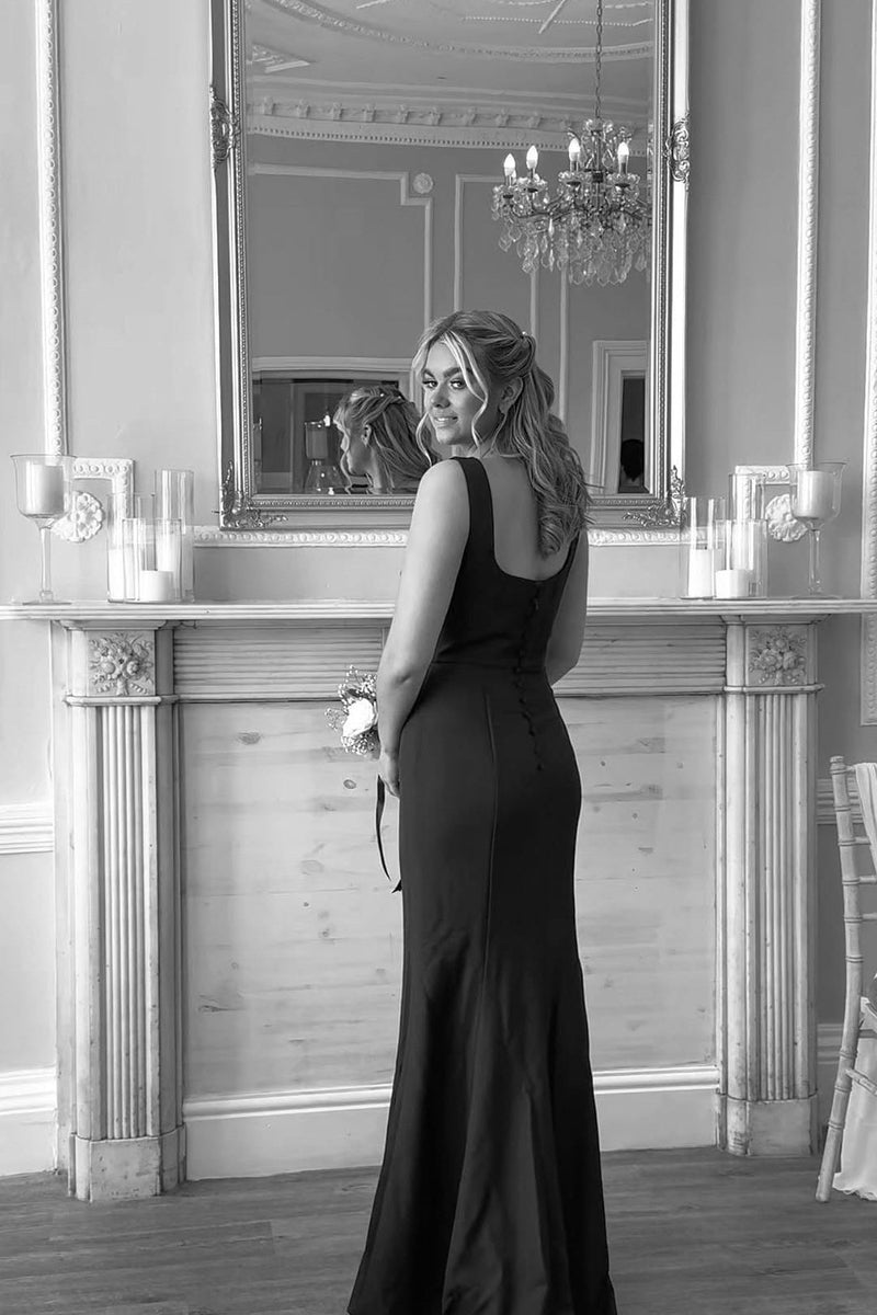 Backless Black Scoop Neck Mermaid Bridesmaid Dress