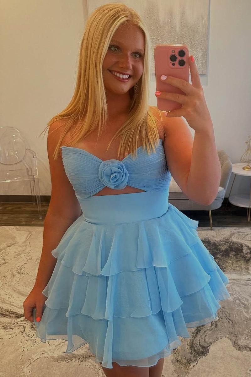 Strapless Fuchsia Keyhole Short Ruffle Dress