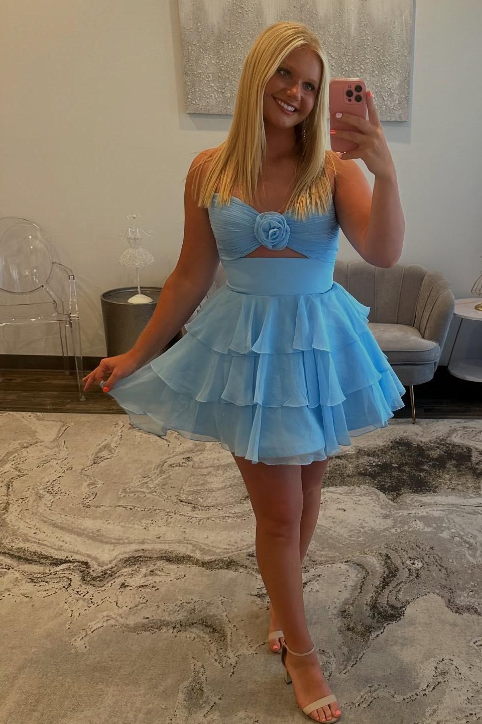 Strapless Fuchsia Keyhole Short Ruffle Dress