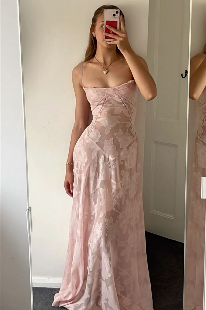 Gorgeous Pink Lace A-line Long Formal Dress