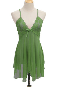 Green Tulle Deep V Neck Straps Lingerie