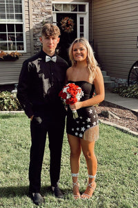 Hot Pink Strapless Stars Tassel Mini Homecoming Dress