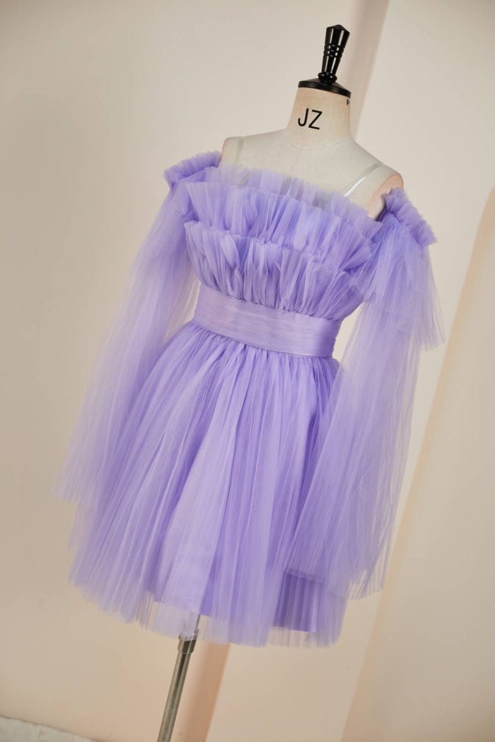 Lavender Strapless A-line Layers Homecoming Dress with Detachable Sleeves