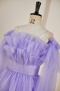 Lavender Strapless A-line Layers Homecoming Dress with Detachable Sleeves