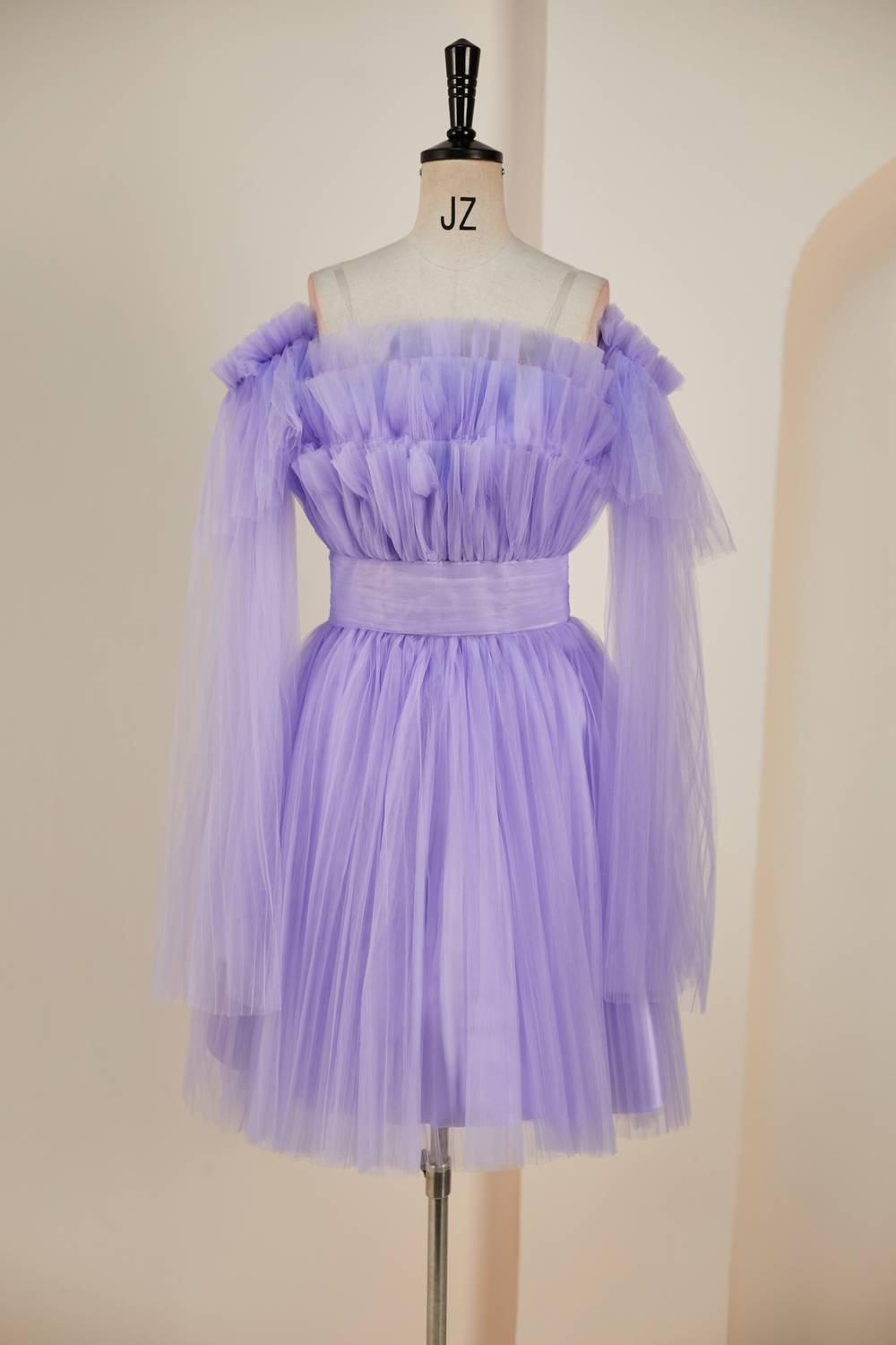 Lavender Strapless A-line Layers Homecoming Dress with Detachable Sleeves