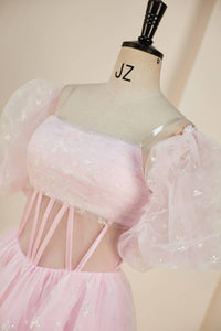 Pink A-line Strapless Homecoming Dress with Detachable Sleeves