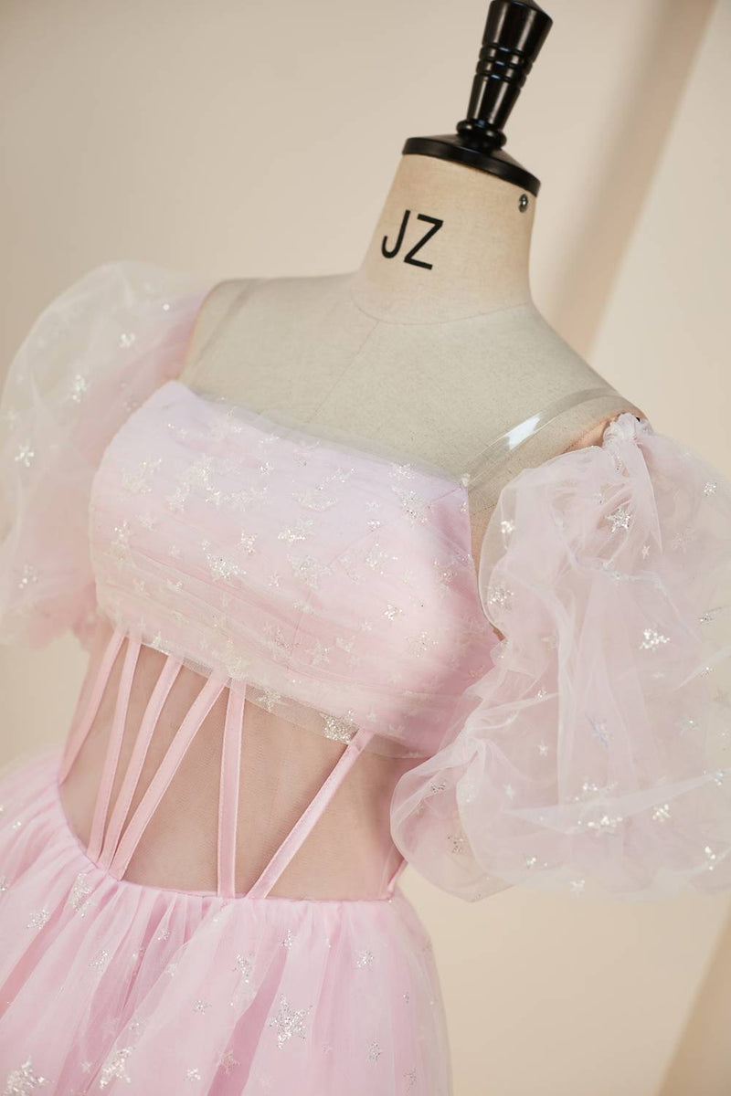 Pink A-line Strapless Homecoming Dress with Detachable Sleeves