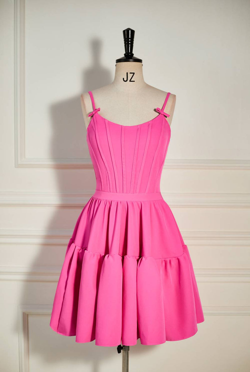 Hot Pink A-line Ruffled Lace-Up Homecoming Dress