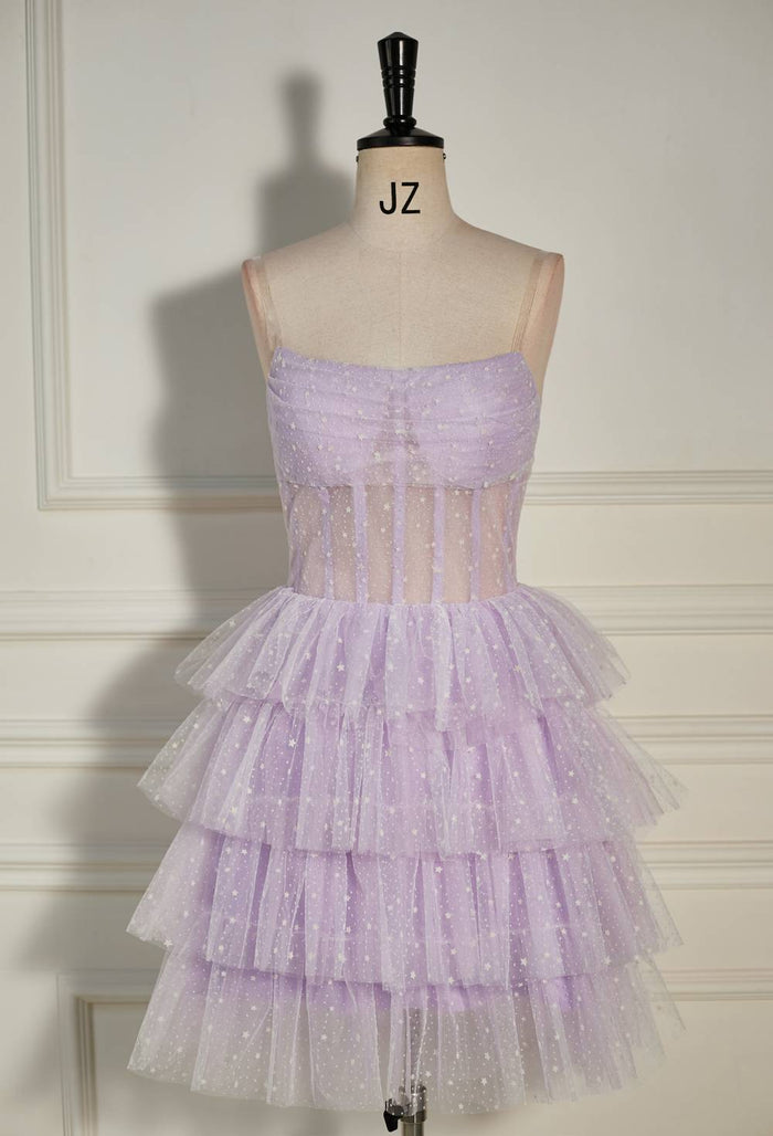 Lavender Strapless Dot Tulle Multi-Layers Homecoming Dress