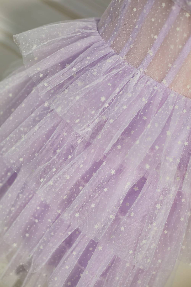 Lavender Strapless Dot Tulle Multi-Layers Homecoming Dress