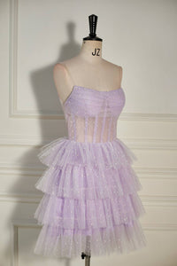 Lavender Strapless Dot Tulle Multi-Layers Homecoming Dress