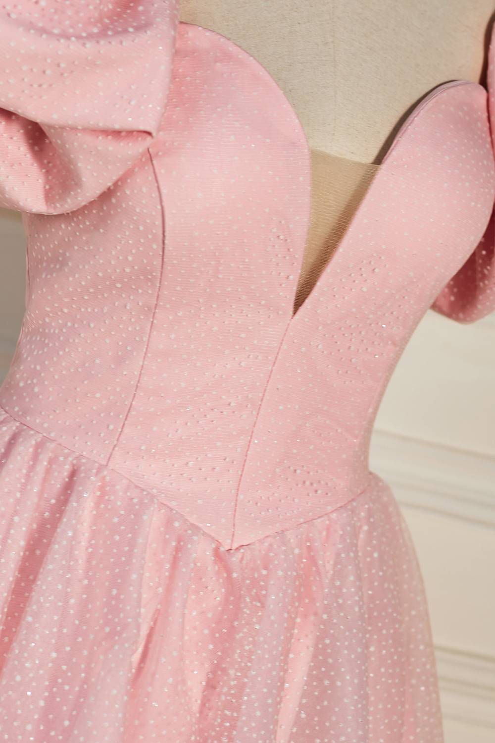 Pink Plunging V Neck Dot Lace-Up A-line Homecoming Dress