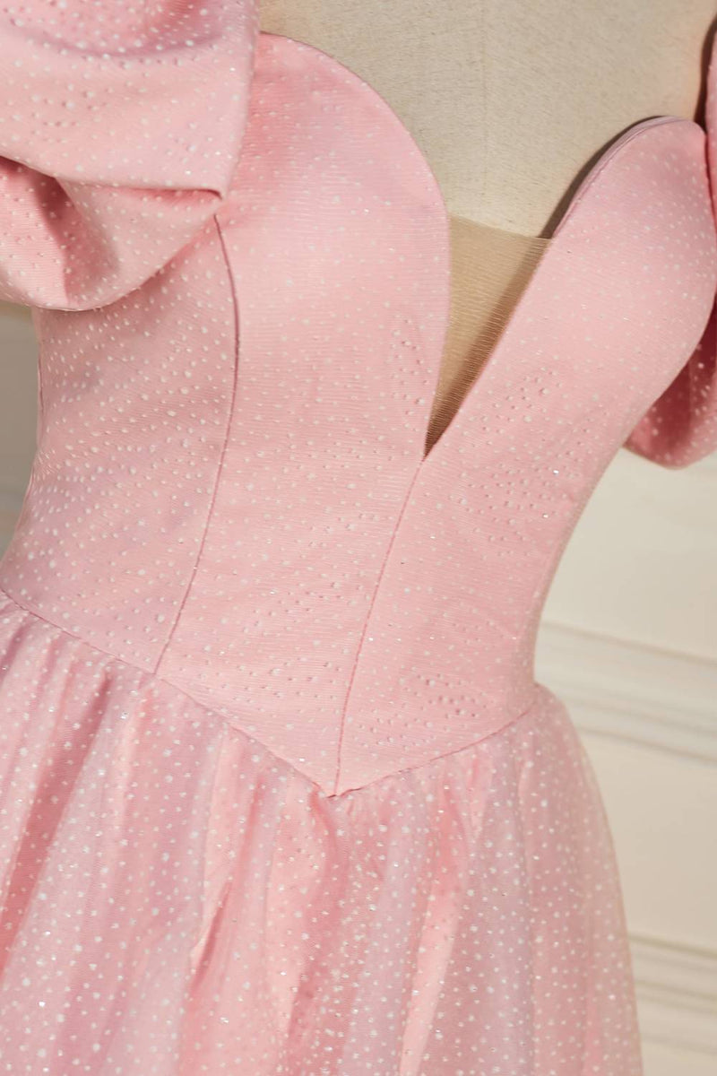 Pink Plunging V Neck Dot Lace-Up A-line Homecoming Dress