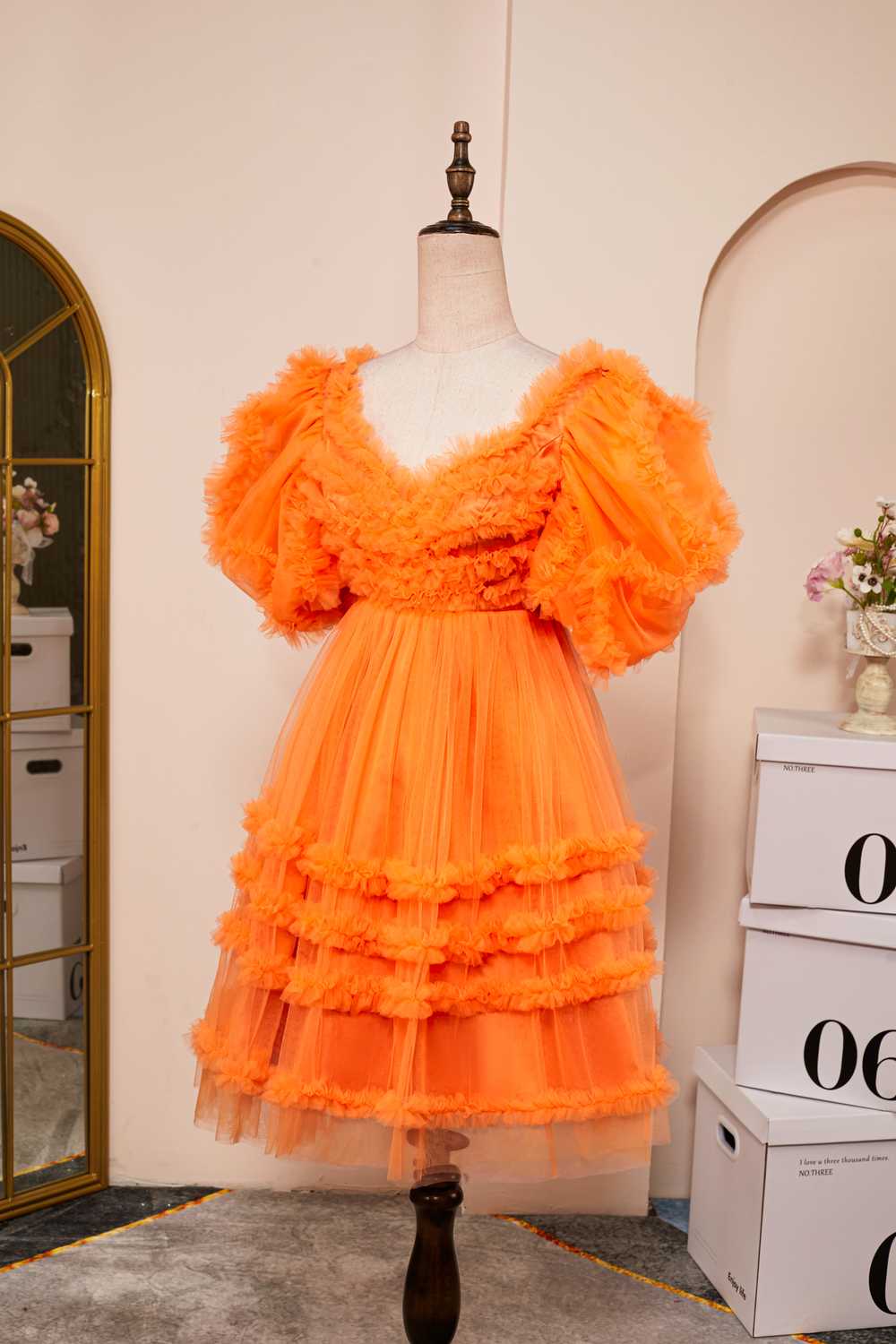 Orange A-line Ruffled Puff Sleeves Homecoming Dress – Dreamdressy