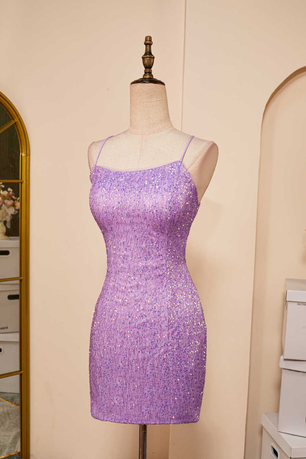 Lavender Lace-Up Sheath Sequins Homecoming Dress