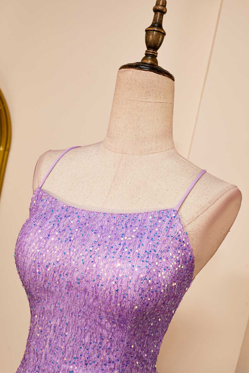 Lavender Lace-Up Sheath Sequins Homecoming Dress