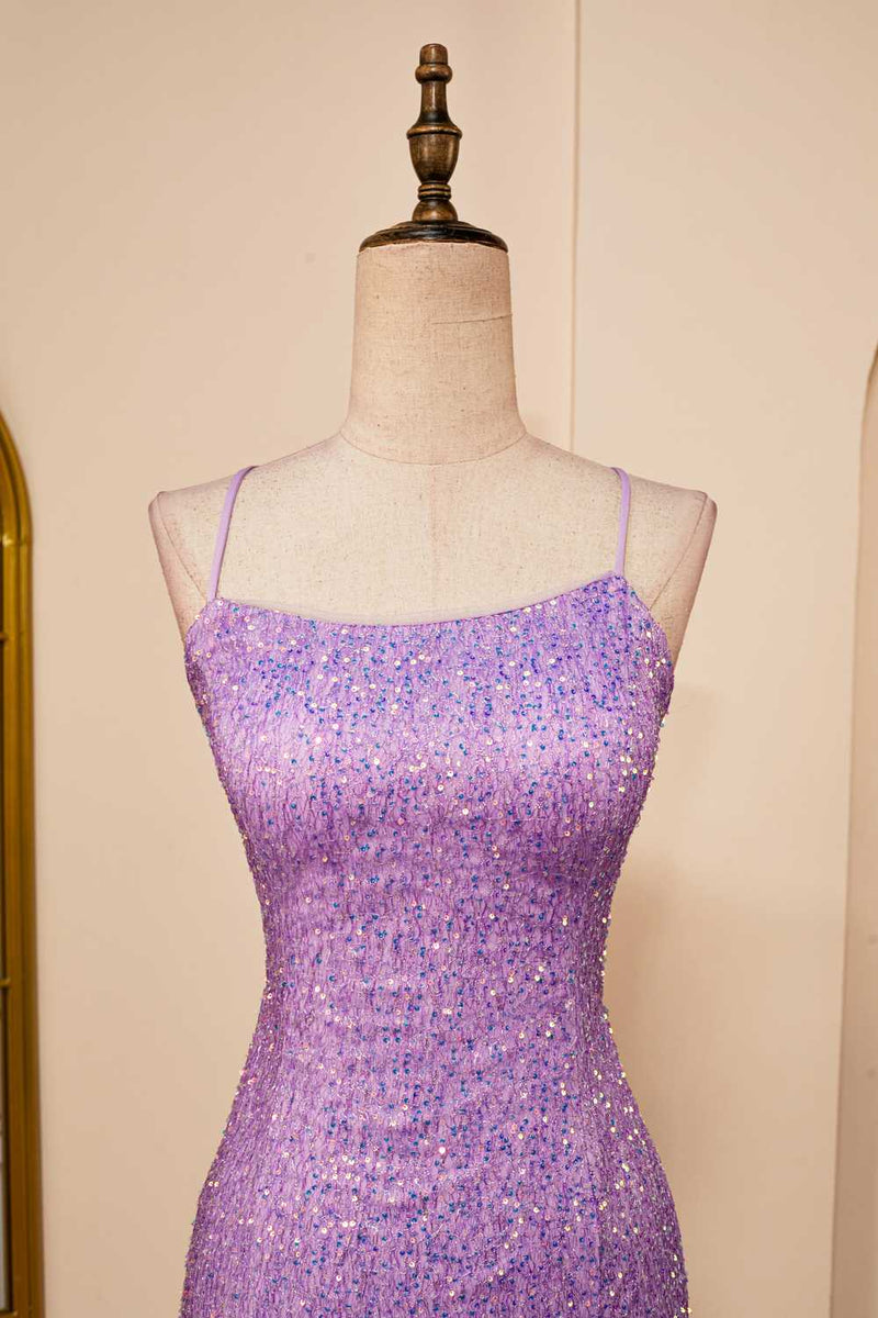 Lavender Lace-Up Sheath Sequins Homecoming Dress