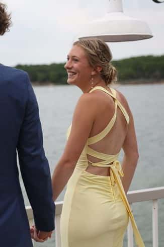 Yellow V Neck Satin Fitted Long Formal Dress