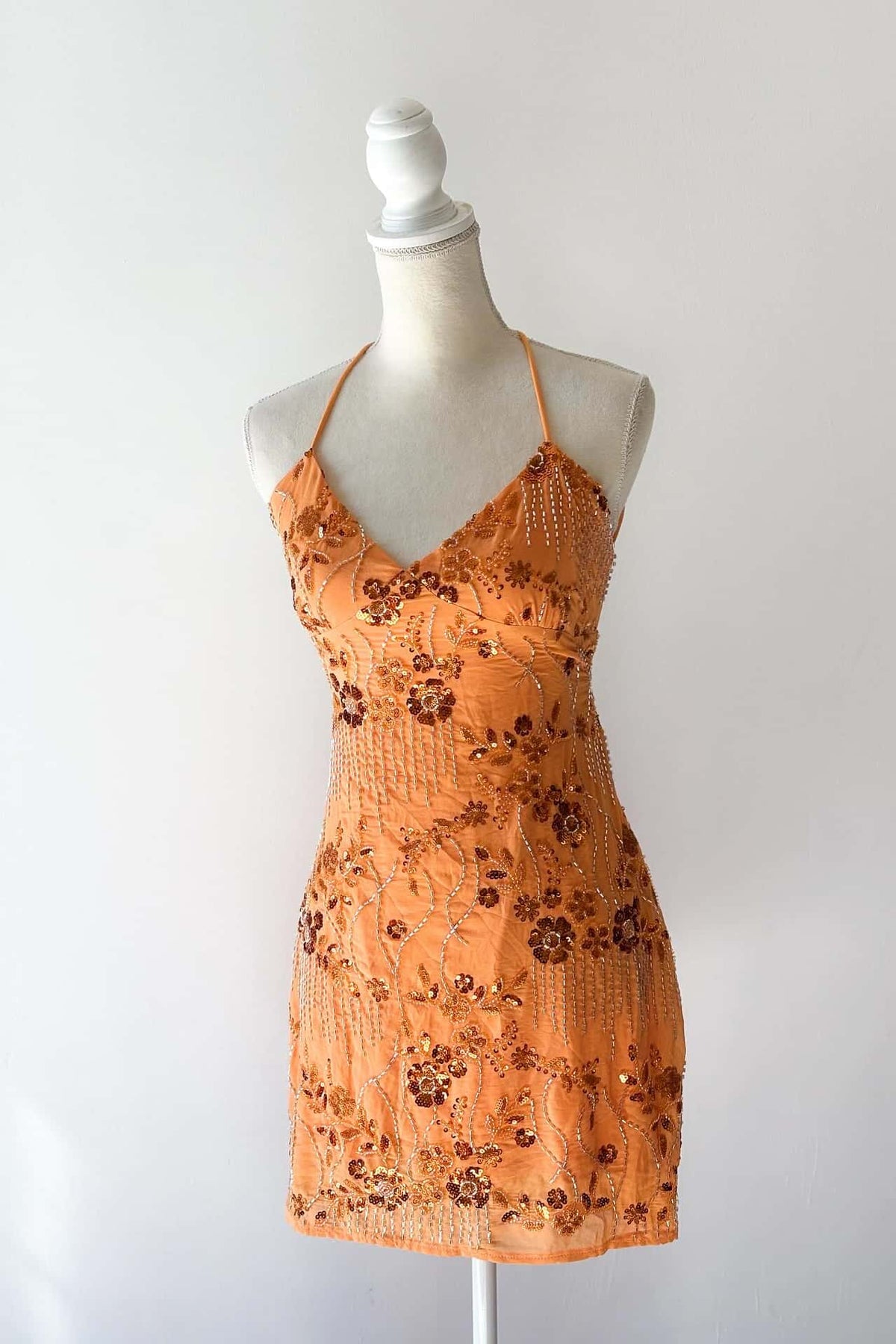 Straps Red Beaded Tight Mini Dress