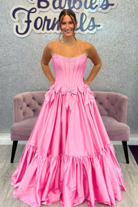 Strapless Beaded Yellow A-line Prom Dress with Bow