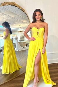 Yellow Sweetheart A-line Pleated Prom Dress with Keyhole