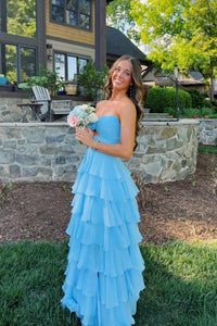 Strapless Pink Tiered Rosette Keyhole A-line Formal Dress