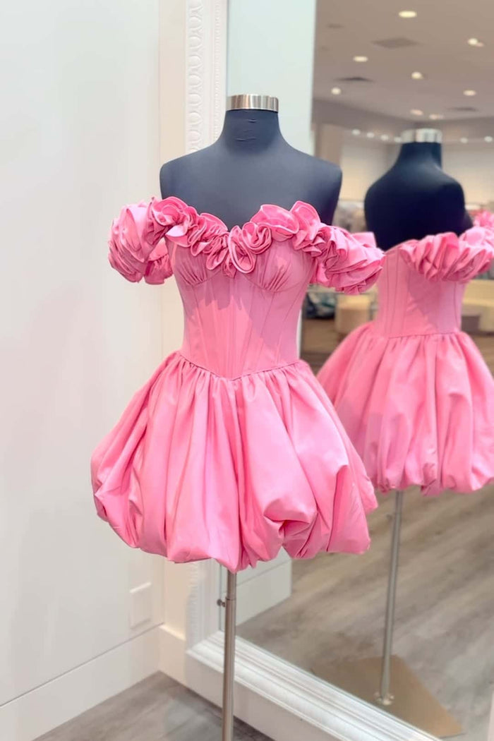Off the Shoulder Pink A-line Short Bubble Dress