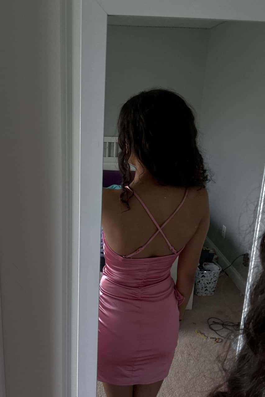 Rose Pink Straps Fitted Ruffle Short Dress