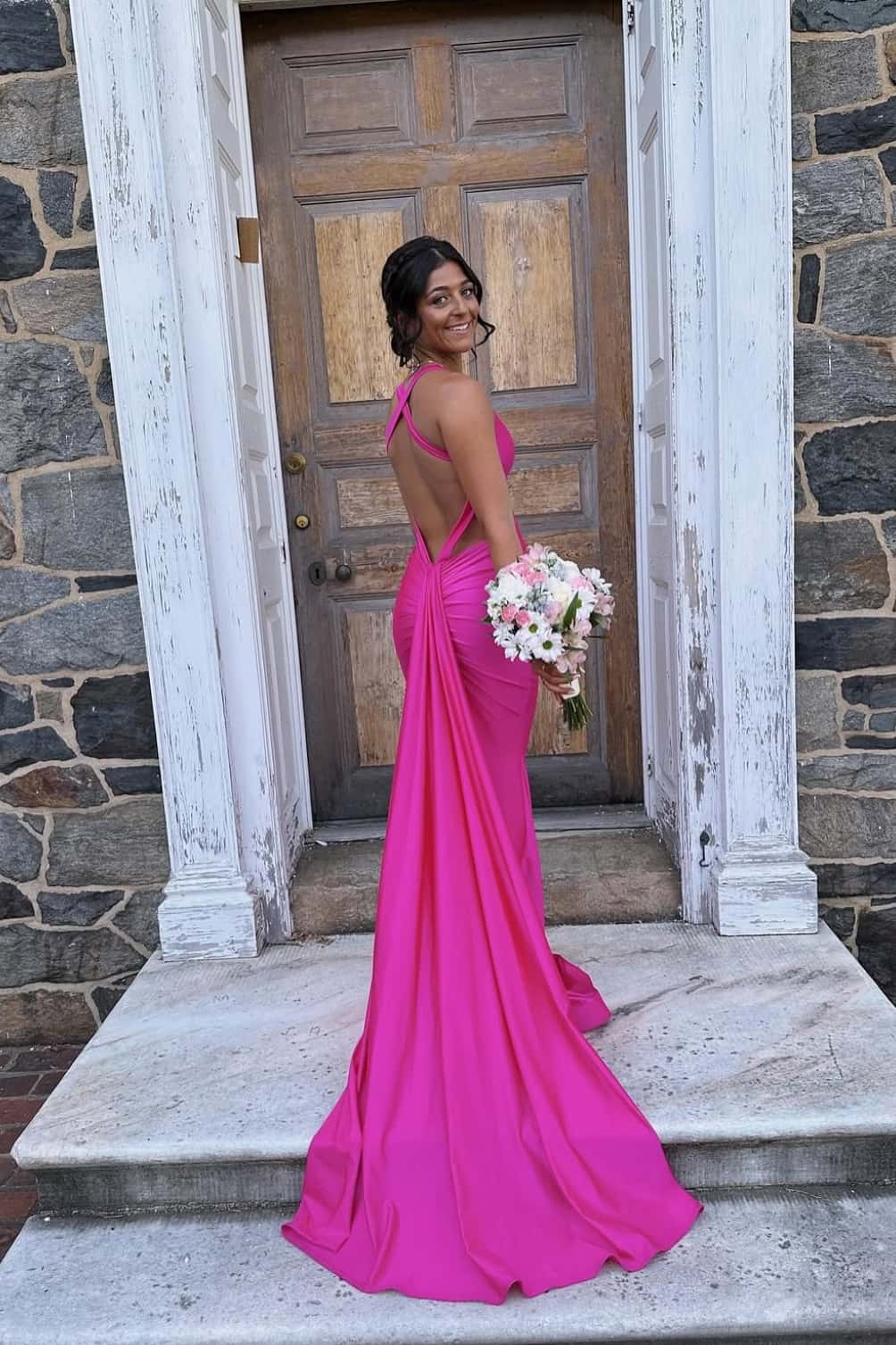 V-neck Red Mermaid Long Dress with Train