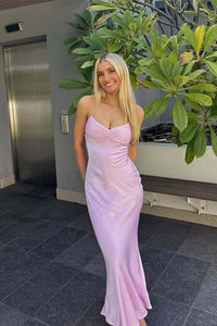 Straps Pink Beaded Satin Fitted Dress