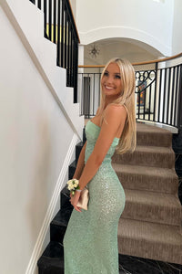 Strapless Sage Green Sequin Fitted Party Dress