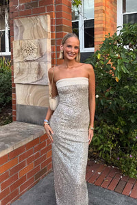 Strapless Sage Green Sequin Fitted Party Dress