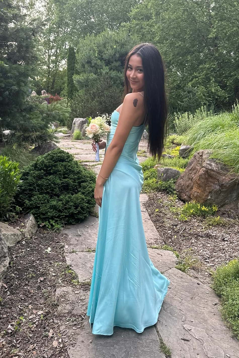 Straps Yellow Satin Fitted Long Party Dress