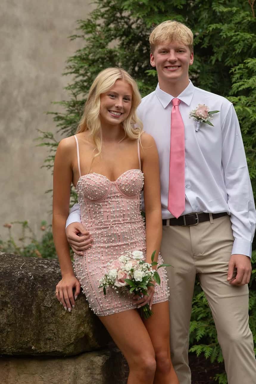 Pink Pearls Straps Tight Short Dress