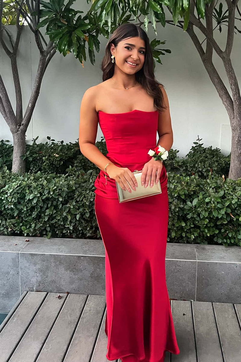 Strapless Black Satin Draped Dresss