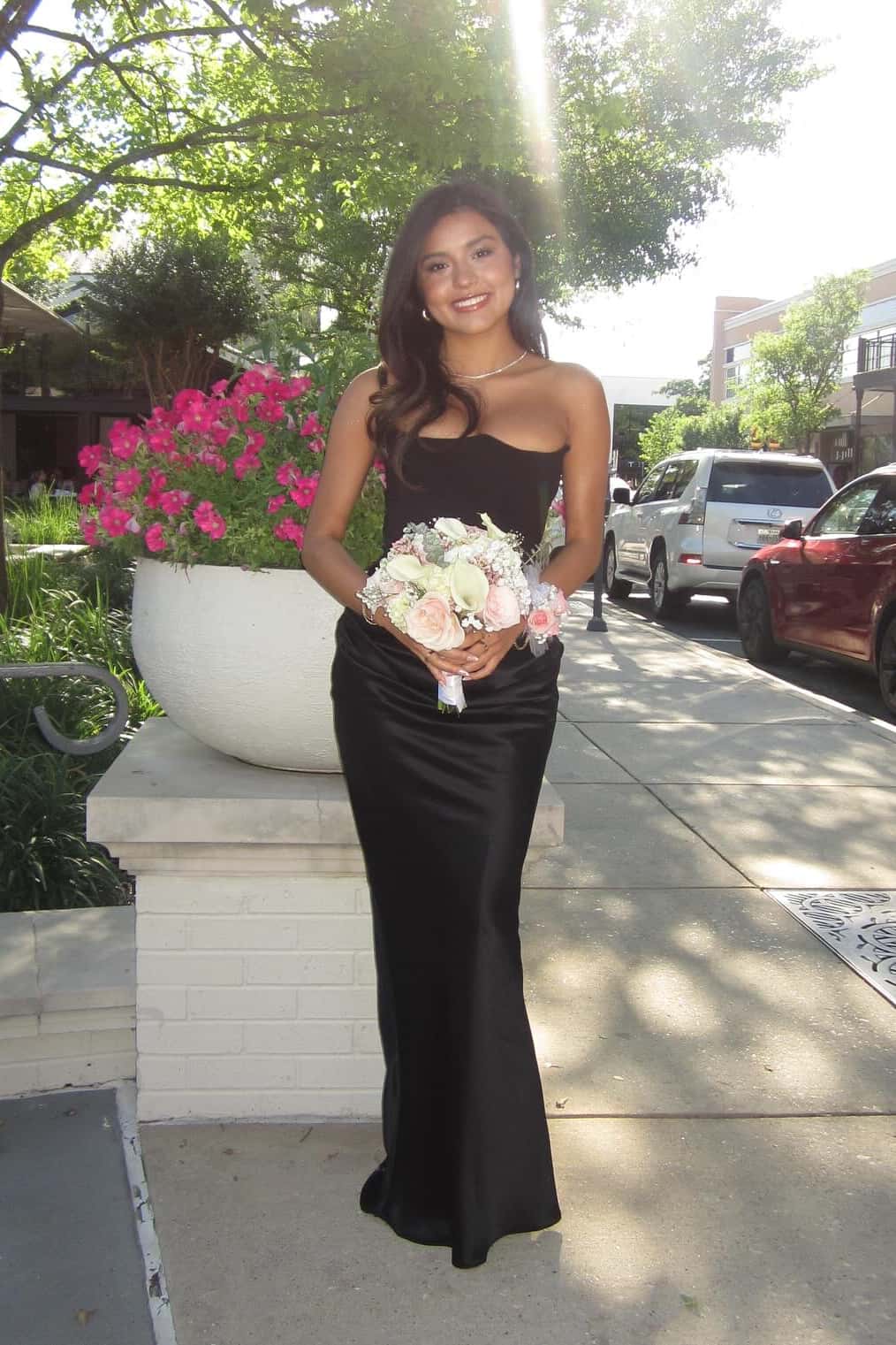 Strapless Black Satin Draped Dresss