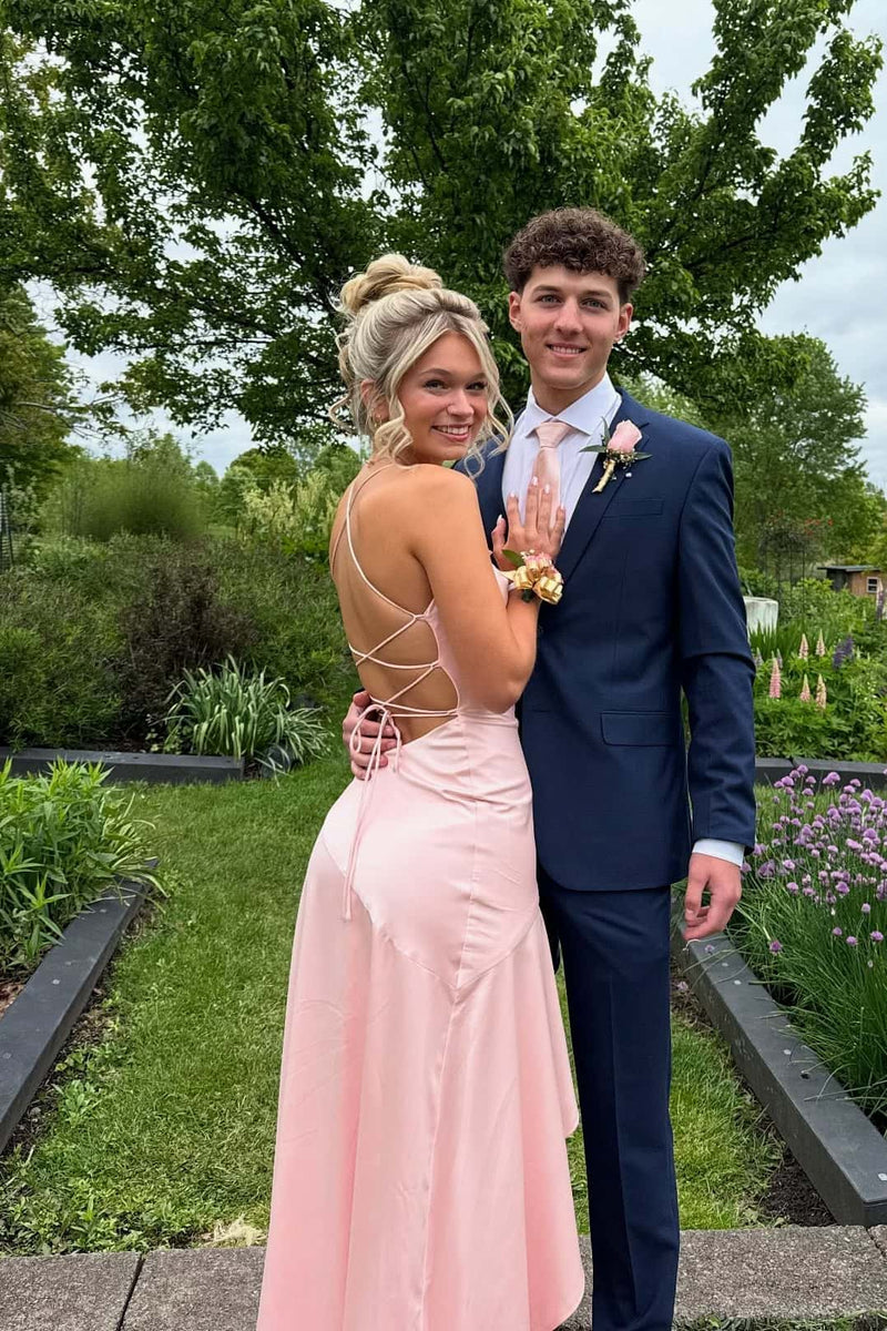 Straps Burgundy Satin Fitted Ruffle Long Party Dress