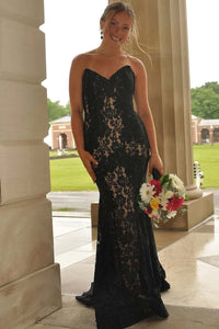 Strapless Red Lace Mermaid Formal Dress