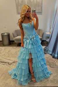 Yellow Bows Strapless Ruffle Long Dress