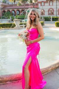 Hot Pink Cowl Neck Draped Long Dress