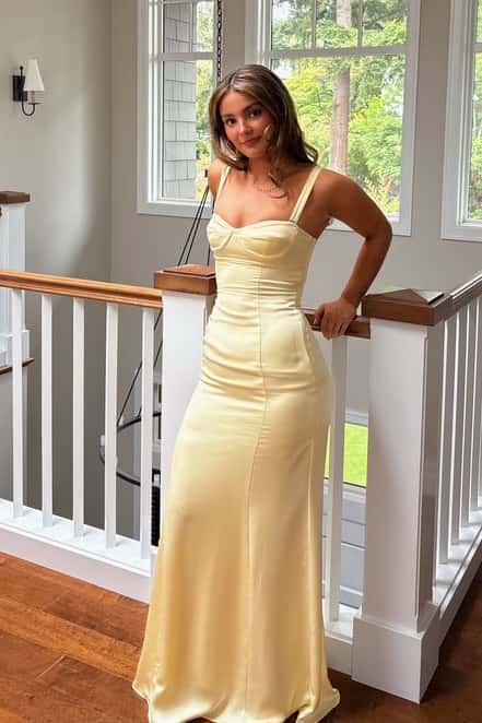 Yellow Straps Fitted Straps Long Dress