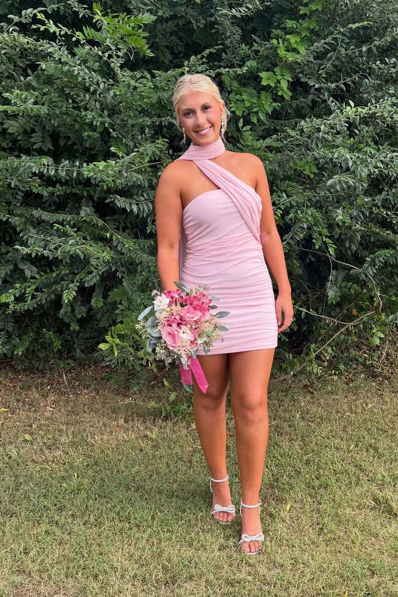 One Shoulder Yellow Tight Short Dress