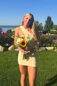 One Shoulder Yellow Tight Short Dress