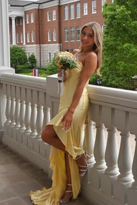 Yellow Cowl Neck Fitted Ruffle Dress