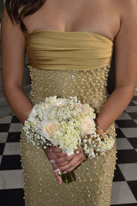 Purple Strapless Pearls Fitted Party Dress