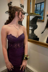 Grape Appliques Beaded Mermaid Long Dress