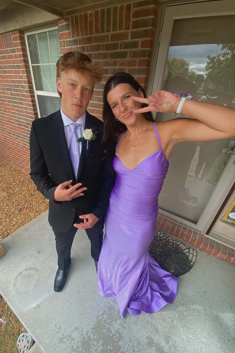 Purple Mermaid Straps Long Formal Dress