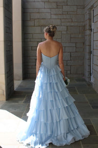 Sweetheart Pink Ruched Corset Ruffle Long Dress