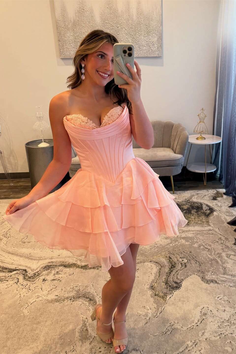 Blush Corset A-line Short Ruffle Dress
