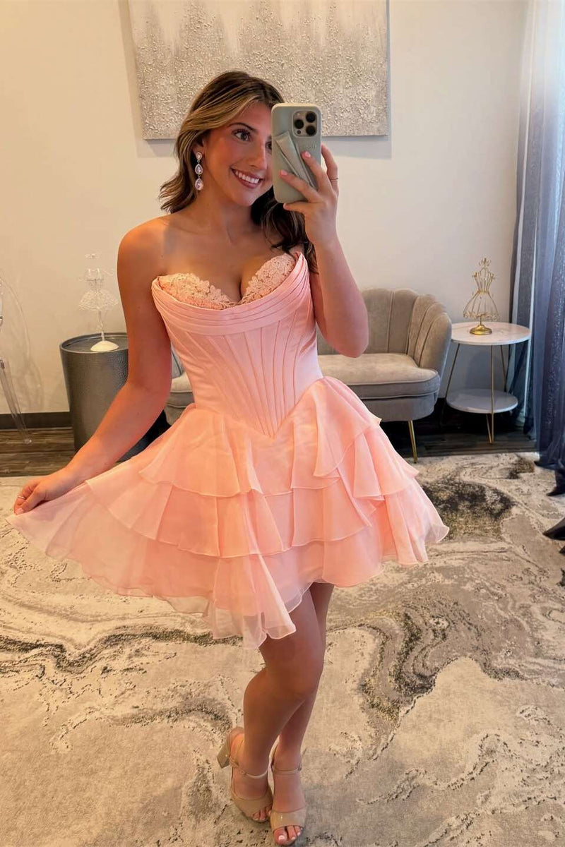 Blush Corset A-line Short Ruffle Dress